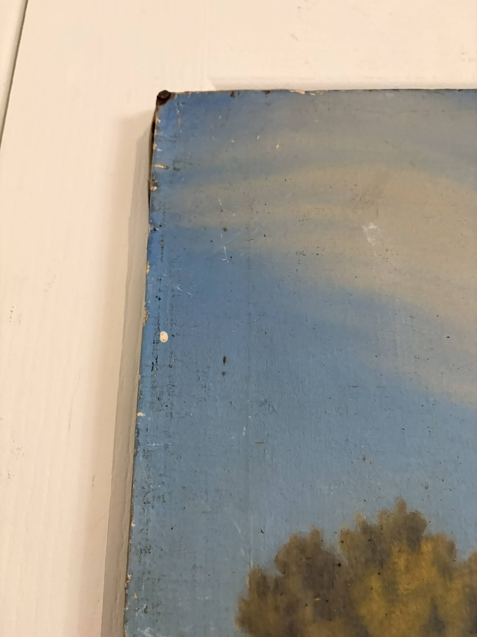 Tableau Peinture Huile Toile champêtre Lac Rivière Campagne Arbre Chemin 19