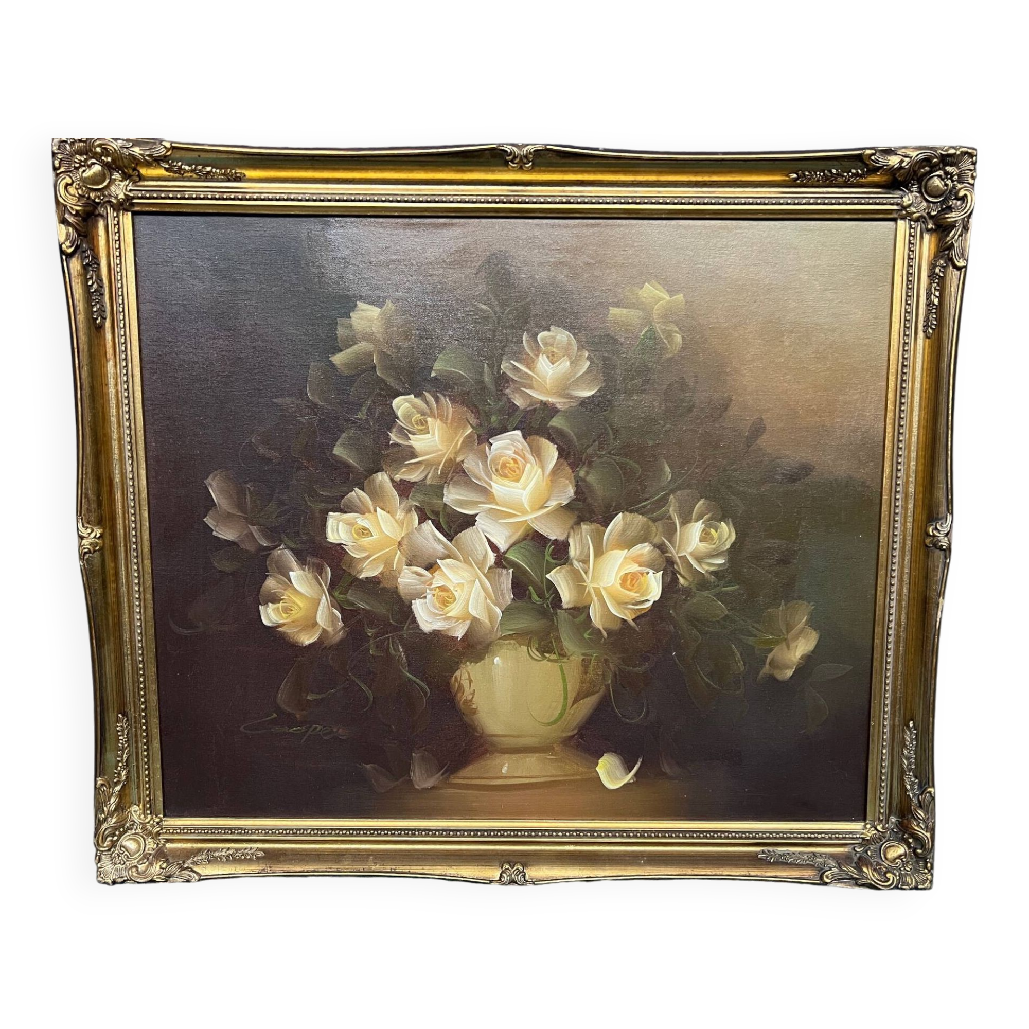 Tableau ancien « Nature morte aux roses ».