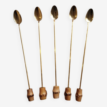 Gold metal and bamboo spoons