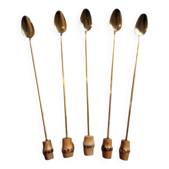 Gold metal and bamboo spoons