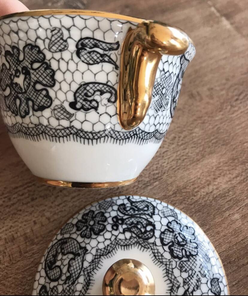 Limoges sugar bowl hand-painted Le Tallec x Rochas Paris vintage 1950s