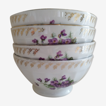 Set de 4 bols décor violettes en porcelaine