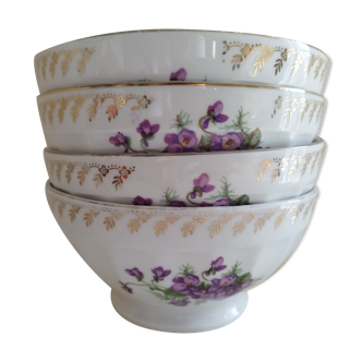 Set de 4 bols décor violettes en porcelaine