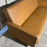 Vintage 60s 70s Brown Faux Leather Sofa Bed with Armrests #D4