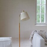 Mid-century brown leather and brass floor lamp, Falkenbergs Belysning, Sweden, 1960s.