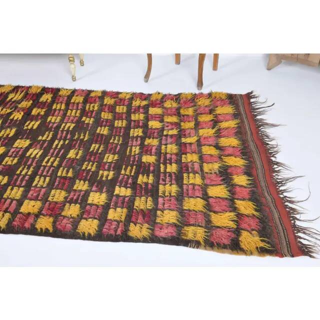 Vintage Turkish Hand-Knotted Wool Cotton Yellow Kilim Runner Rug 136x307