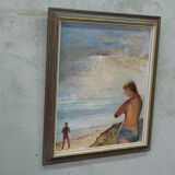 Modernist oil on panel, signed, framed, 1970