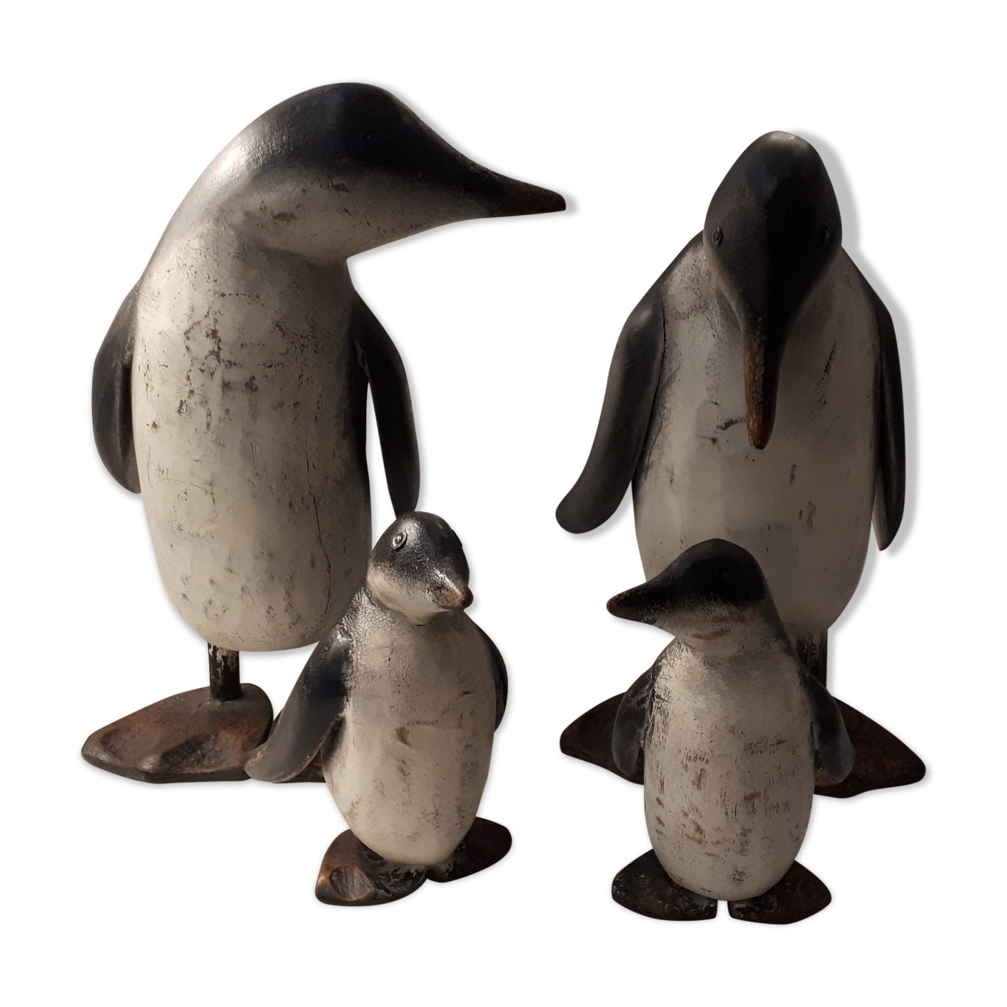 Family of 4 wooden penguins art deco