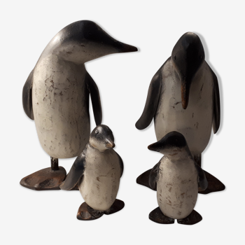 Family of 4 wooden penguins art deco