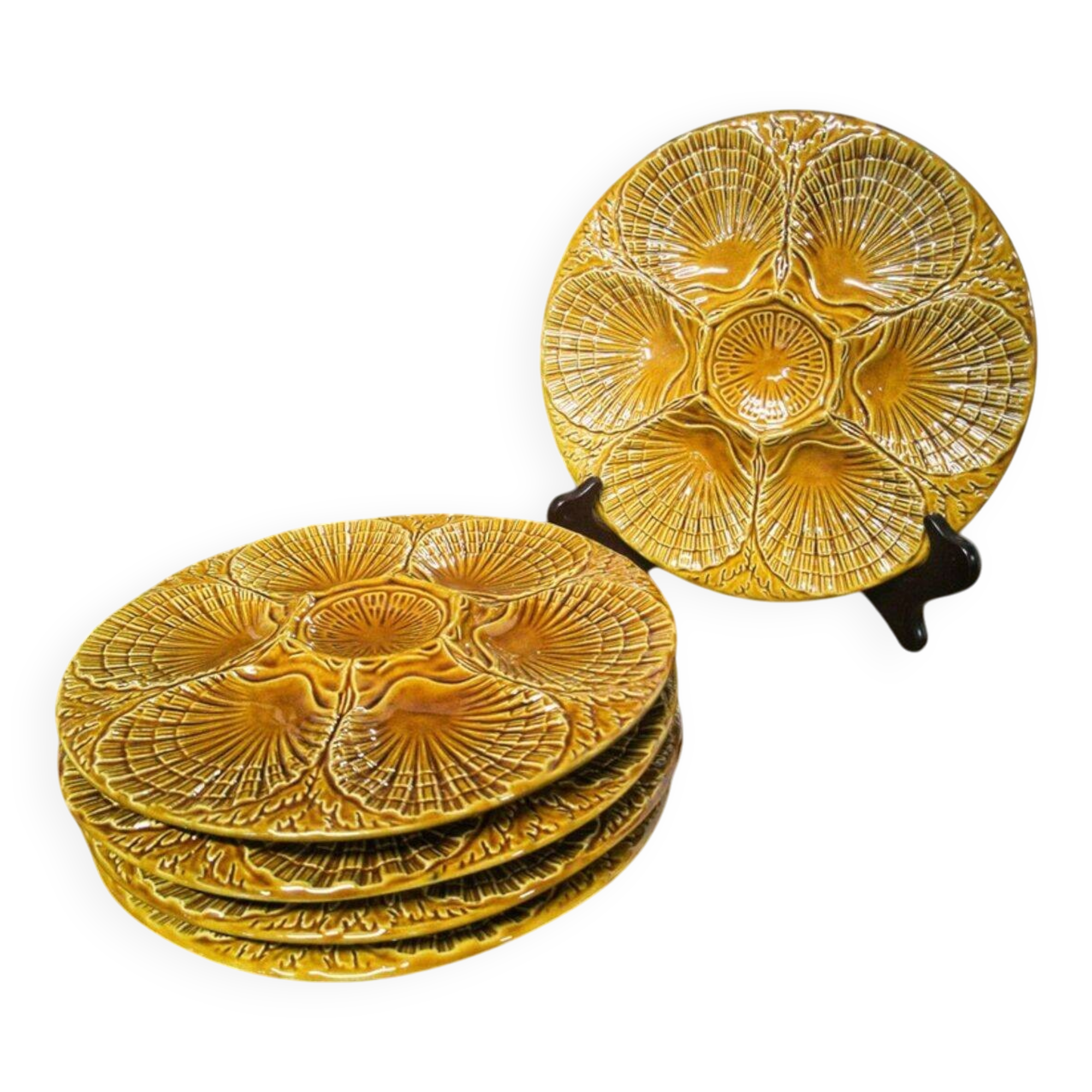 5 oyster plates in barbotine