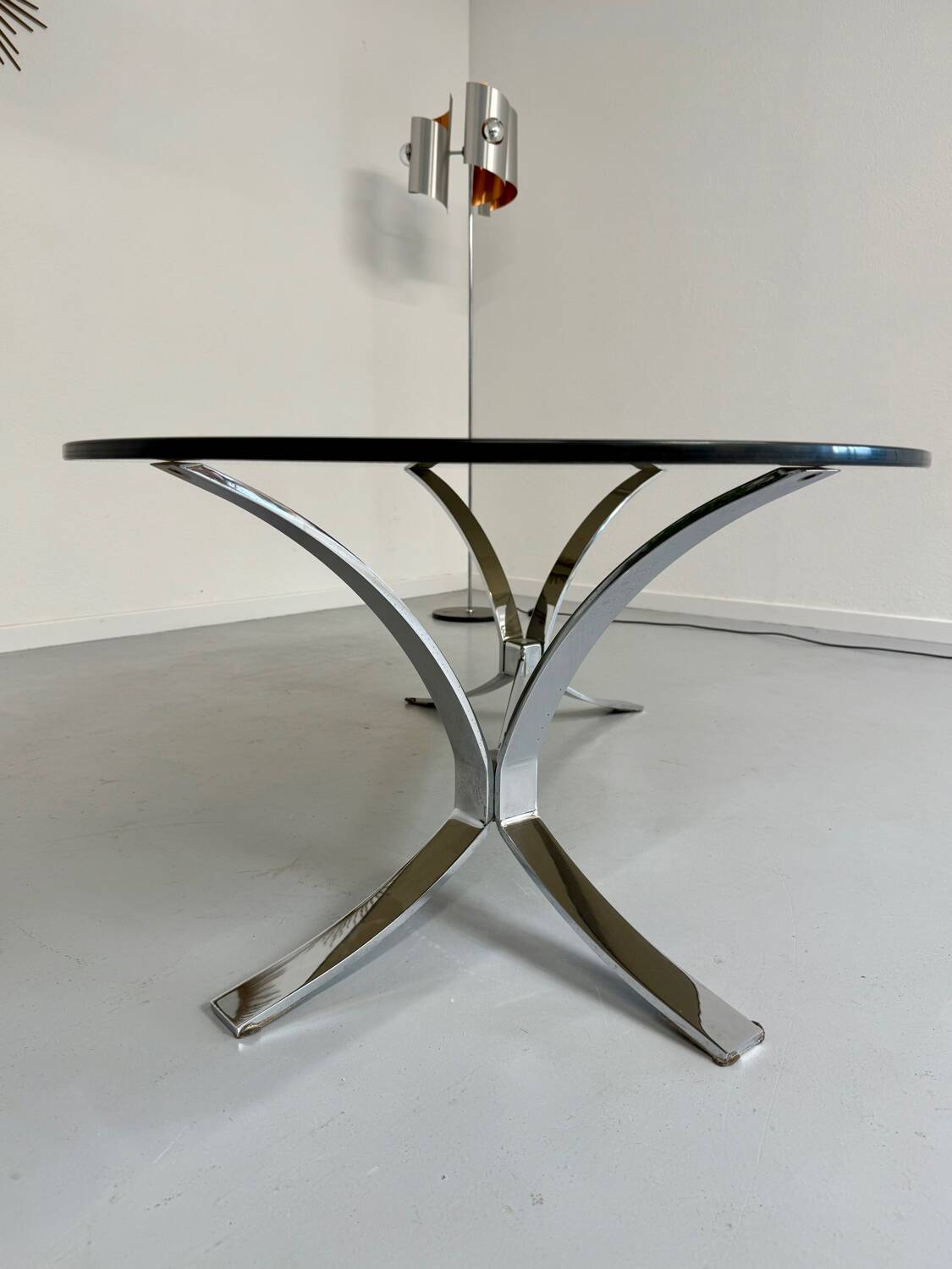 Old metal coffee table with smoked glass, Italian design, 70s vintage