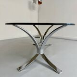Old metal coffee table with smoked glass, Italian design, 70s vintage