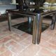 Smoked coffee table, brass, chromed metal, glass, 70s