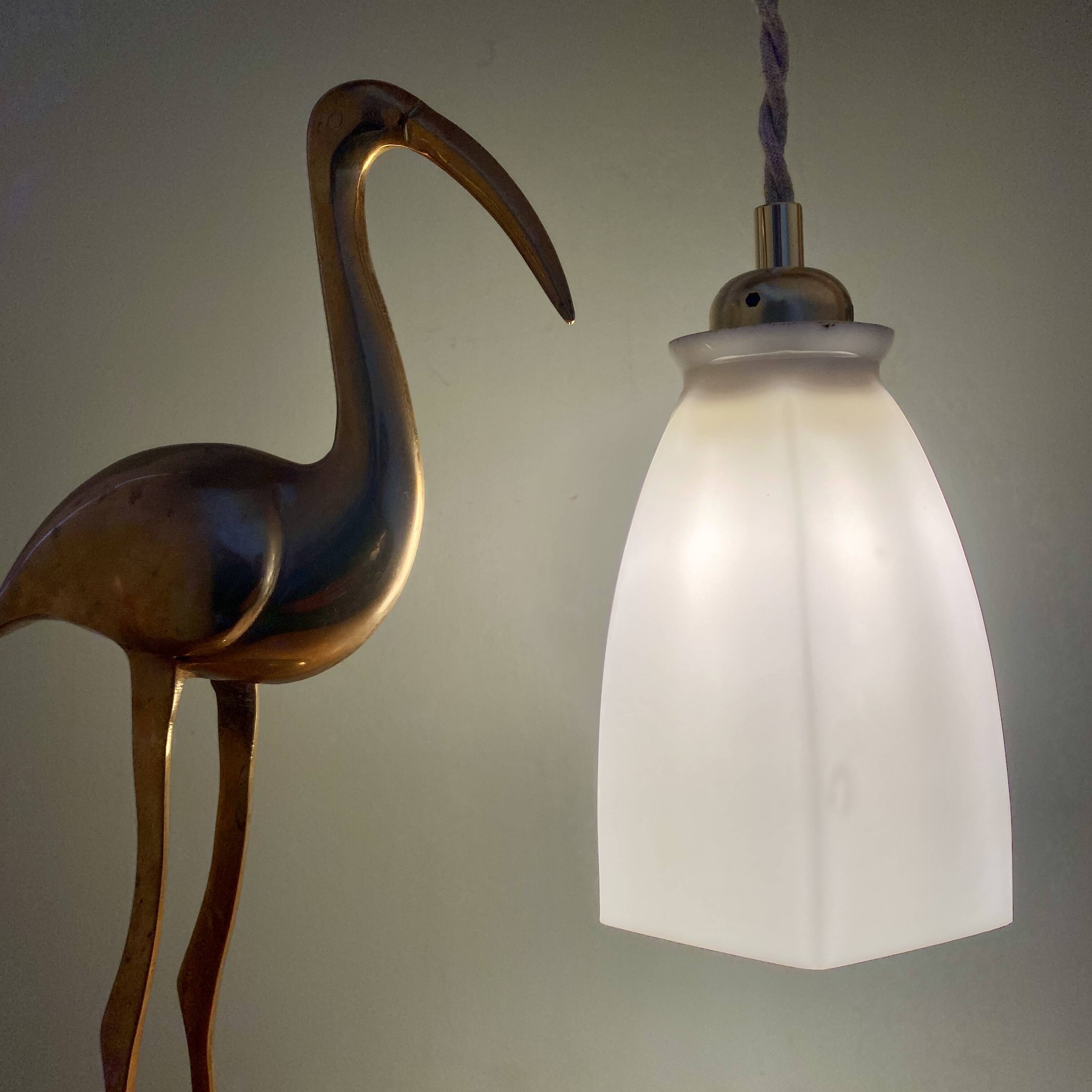 Vintage tulip pendant light in white opaline