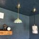 Lamp suspension vintage 70s opaline golden metal "La belle Verte"