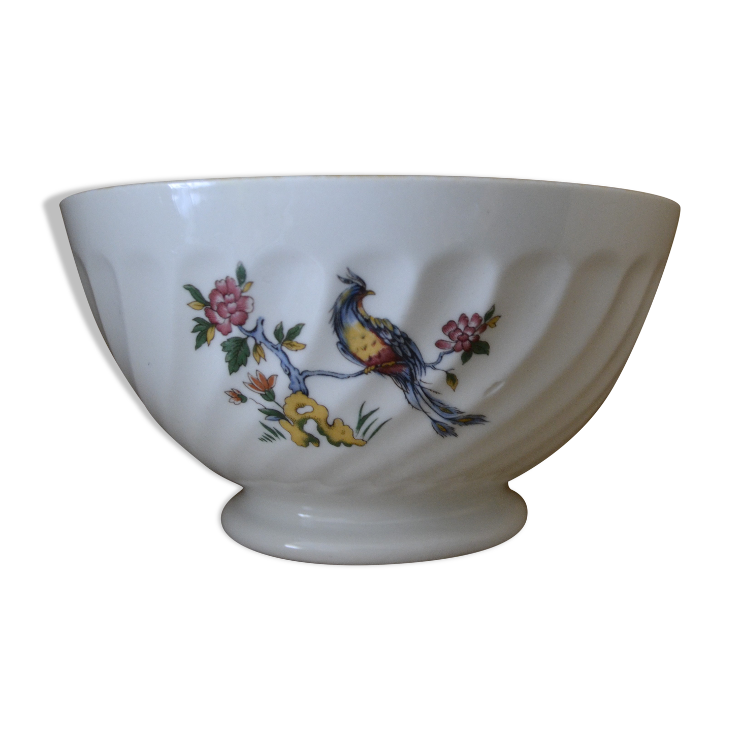 White porcelain bowl peacock pattern and flowers