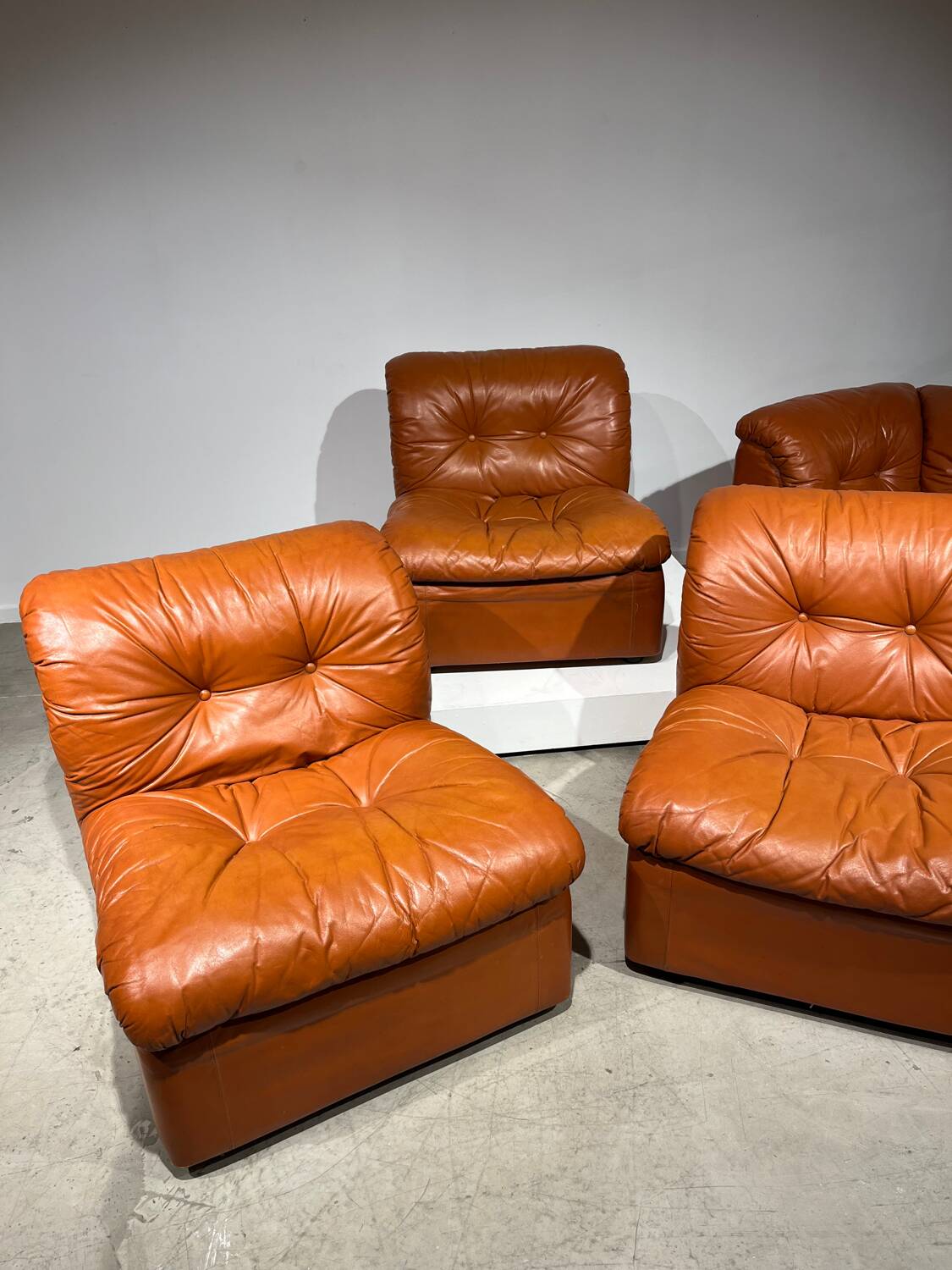 Modular cognac leather sofa