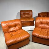 Salon modulable en cuir cognac