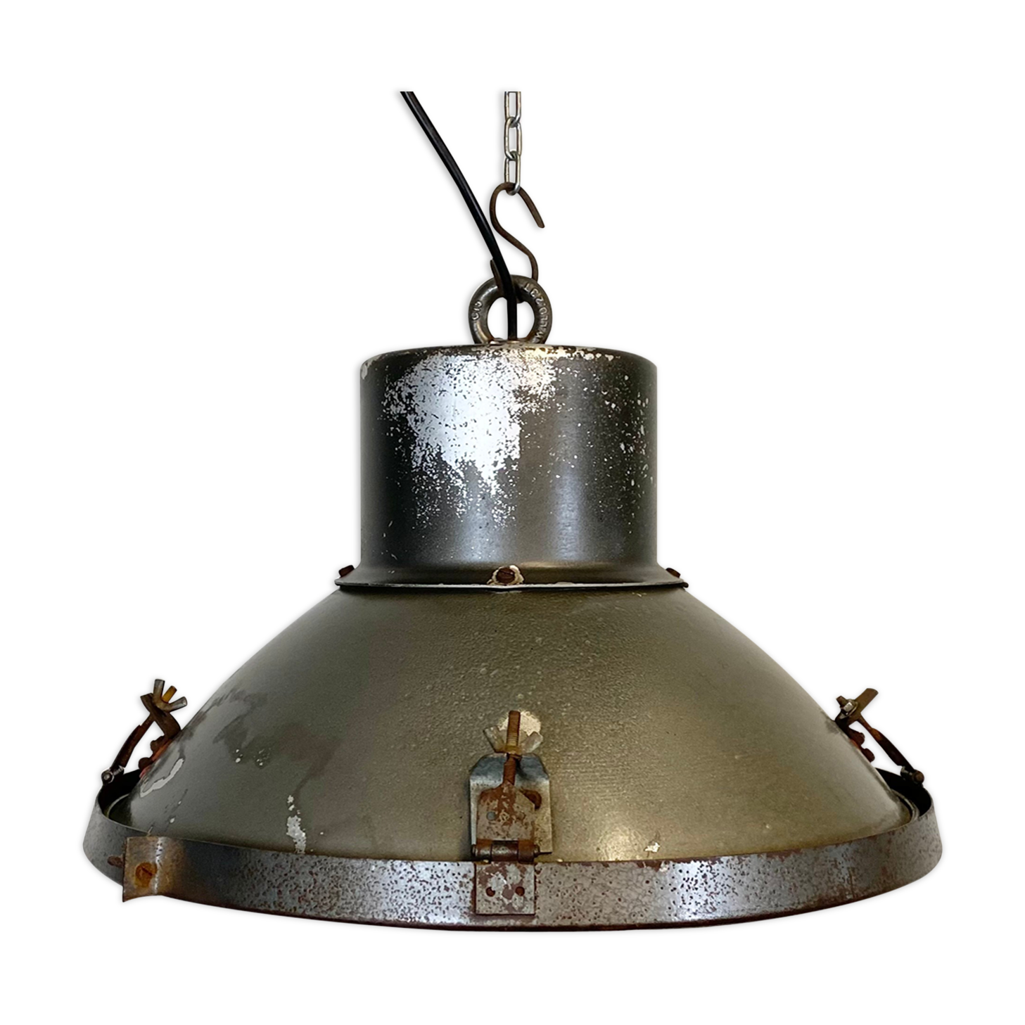 Industrial aluminium factory lamp with glass cover, 1960s