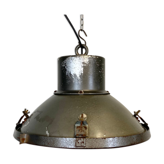 Industrial aluminium factory lamp with glass cover, 1960s