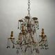 Chandelier en verre de Murano perlé doré en tole florentine italienne des années 1950 à 6 lumières
