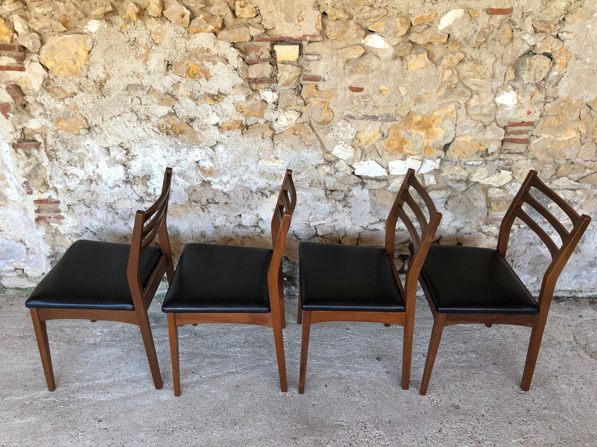 Set of 4 Scandinavian chairs teak and black skai 60s