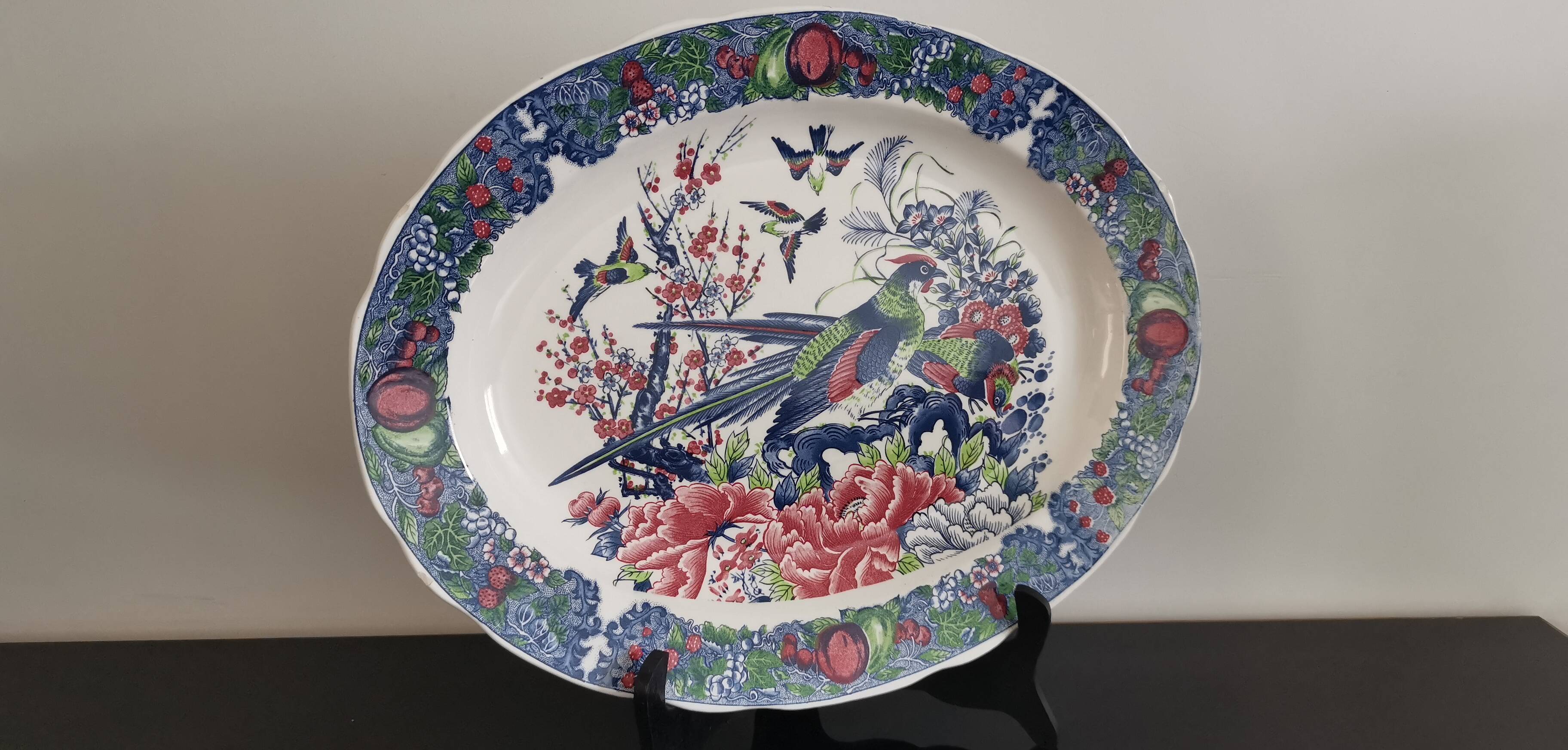 Old large oval dish in Japanese earthenware 46cm