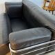 Old vintage leather and tubular metal sofa, design 70s