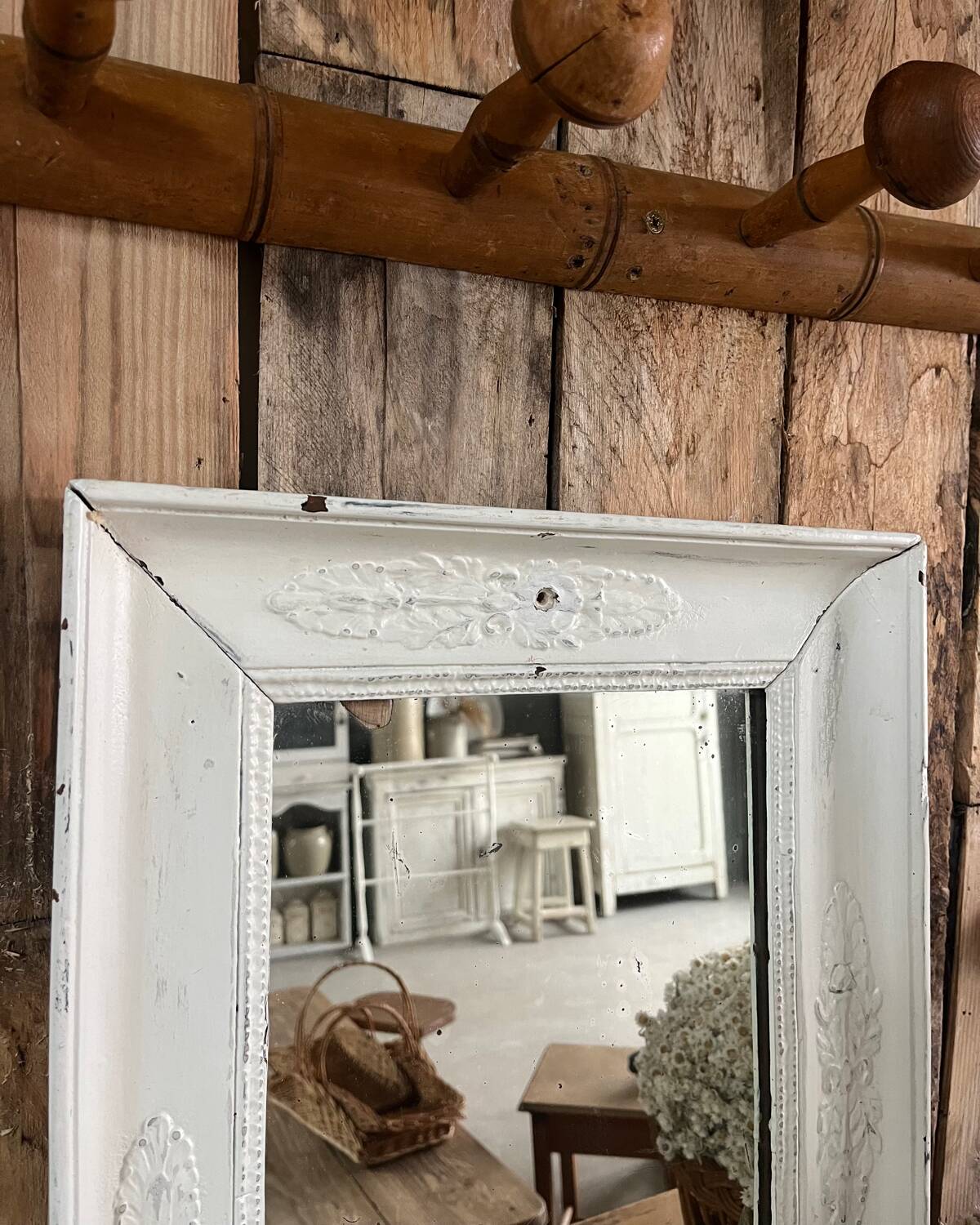 Antique white patinated mirror