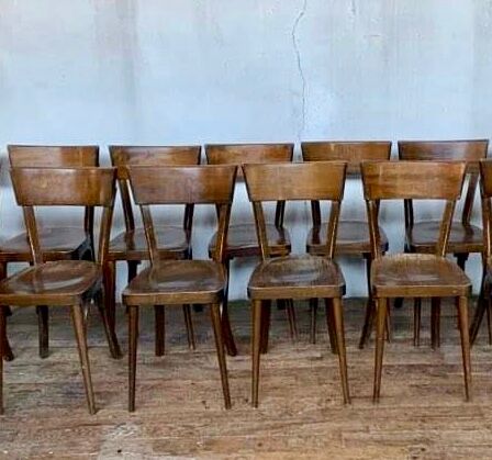 Set of 8 old wooden bistro chairs