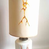 Double lighting floor lamp, white opaline, frosted effect, brown marbling, height 95 cm
