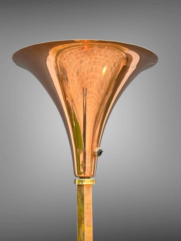 Lampadaire italien des années 30 epoque art deco en cuivre et laiton de 175