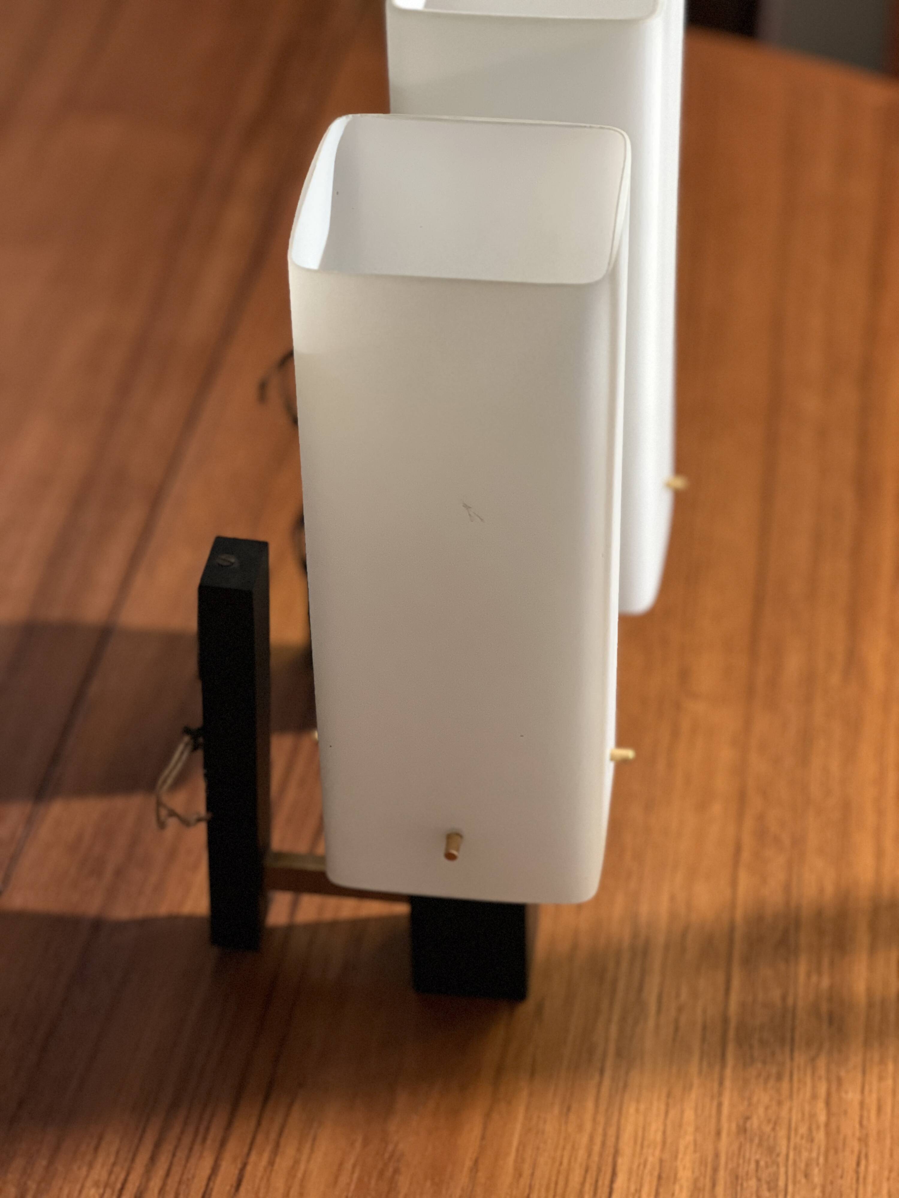 Pair of opaline and metal wall lights 1950