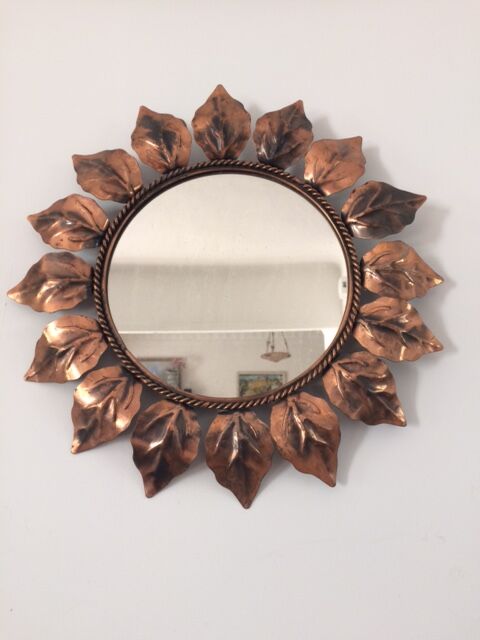 Miroir soleil vintage en métal cuivré 41x41cm