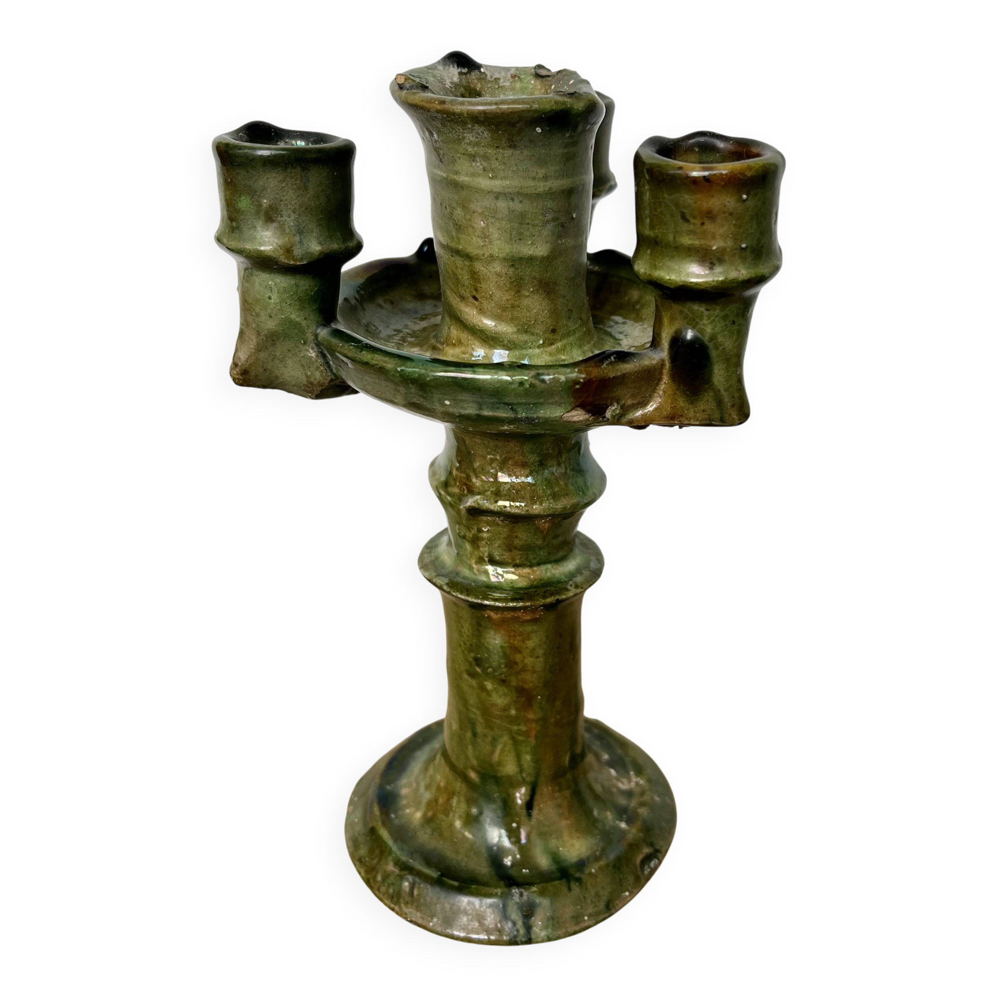 Antique Tamegroute candle holder oil lamp pottery Morocco terracotta
