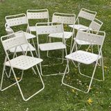 Set of 9 vintage perforated metal folding chairs 1970-80