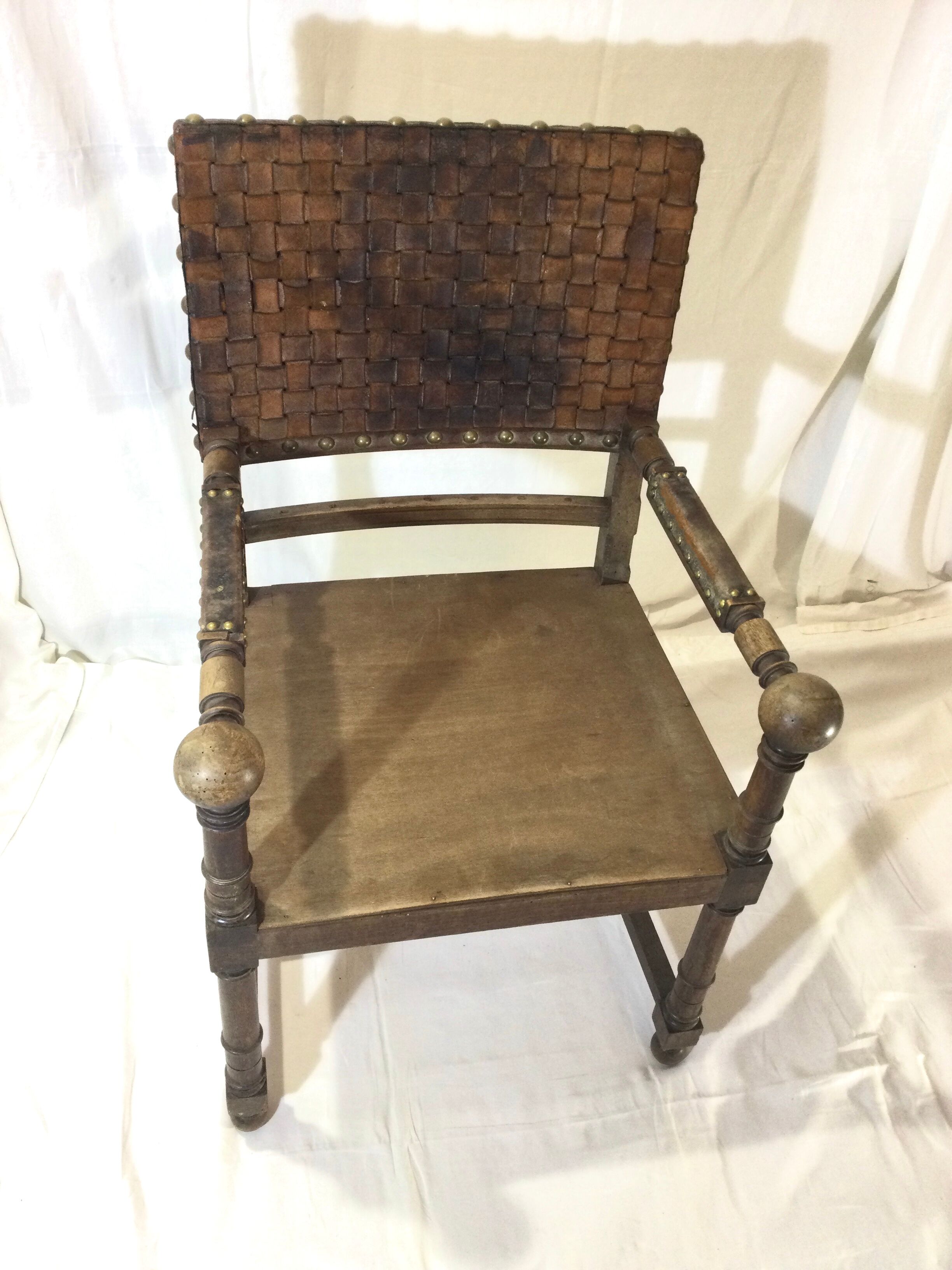 Armchair Henri II wood and leather