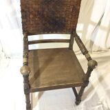 Armchair Henri II wood and leather