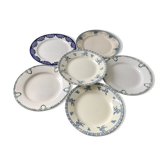 Lot de 6 assiettes plates Terre de Fer Sarreguemines, Lunéville et Creil et Montereau fin XIXème.