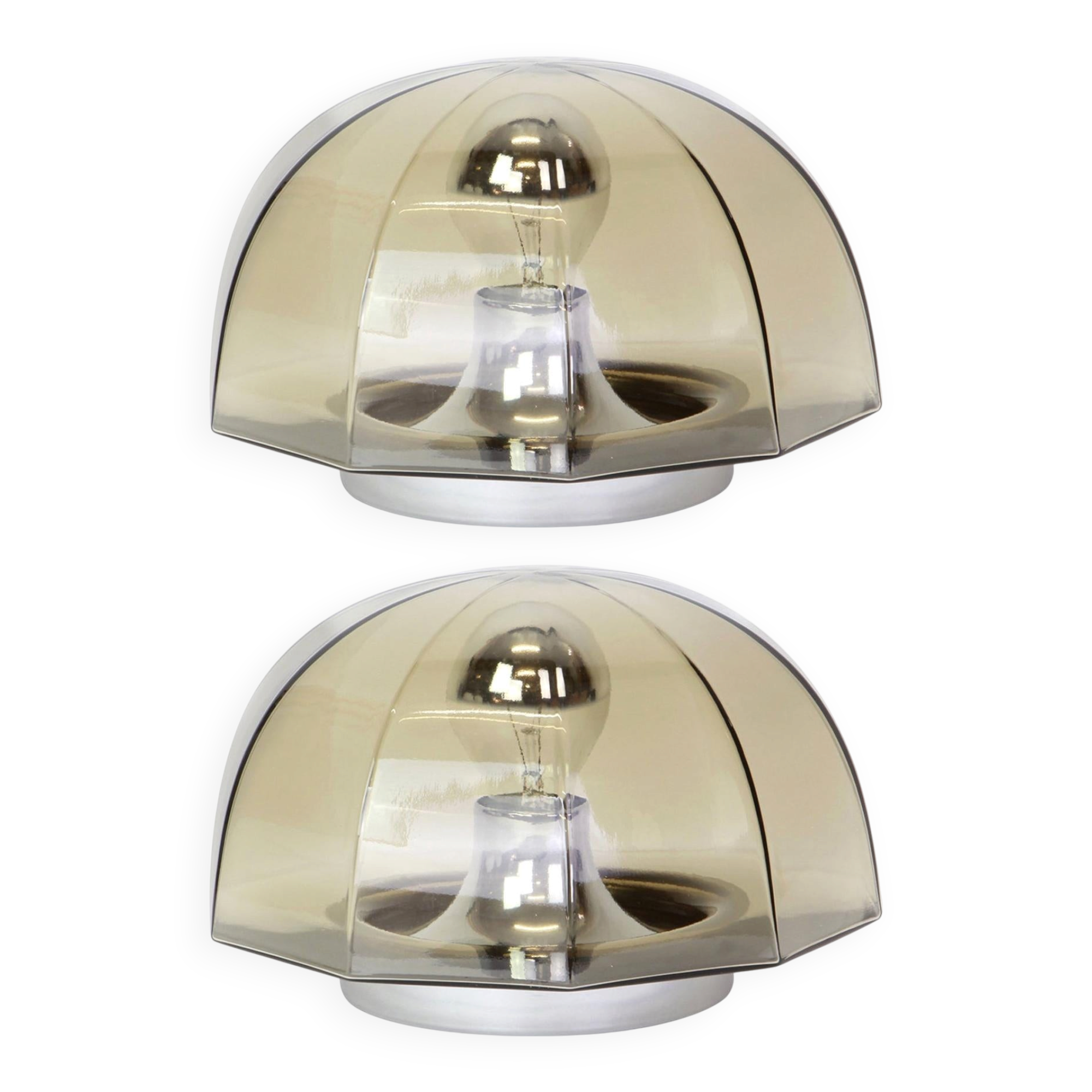 Pair of smoked glass wall lights or ceiling light by Hillebrand, Germany, 1960s.