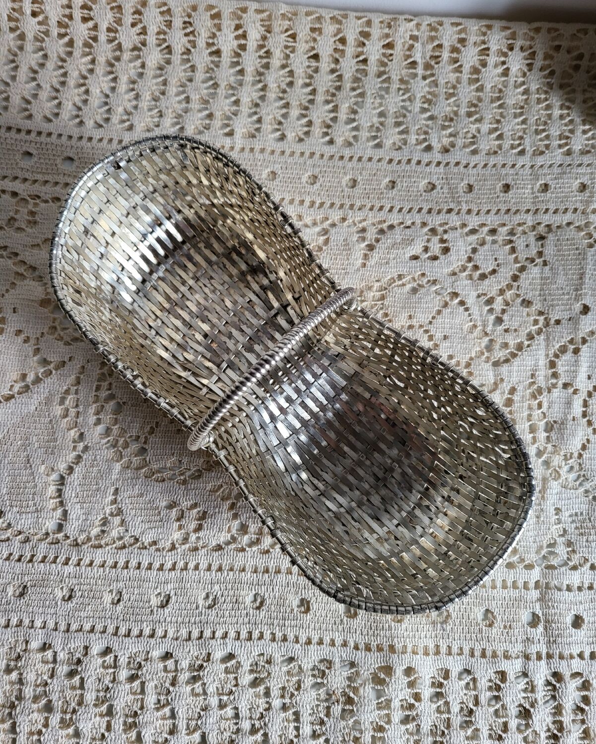 Woven silver-plated metal basket