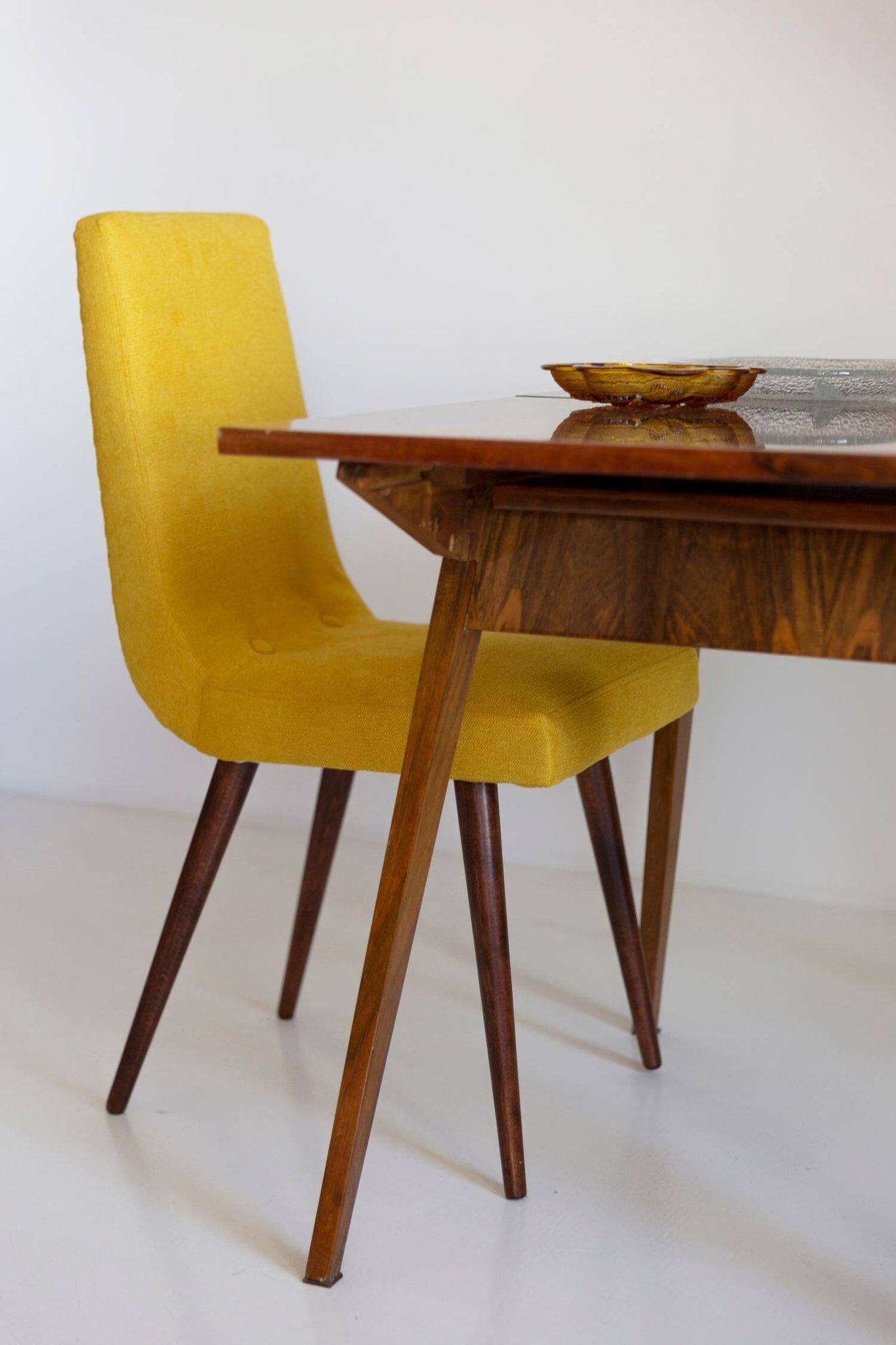 Mustard wool chair from the mid-century, Rajmund Halas, Europe, 1960s.