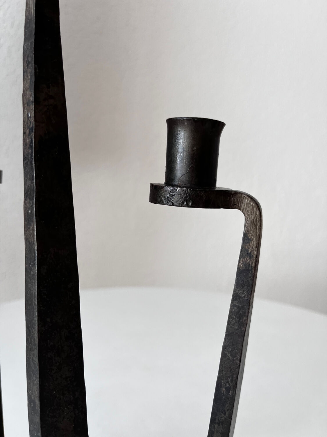 Brutalist wrought iron candlestick pair
