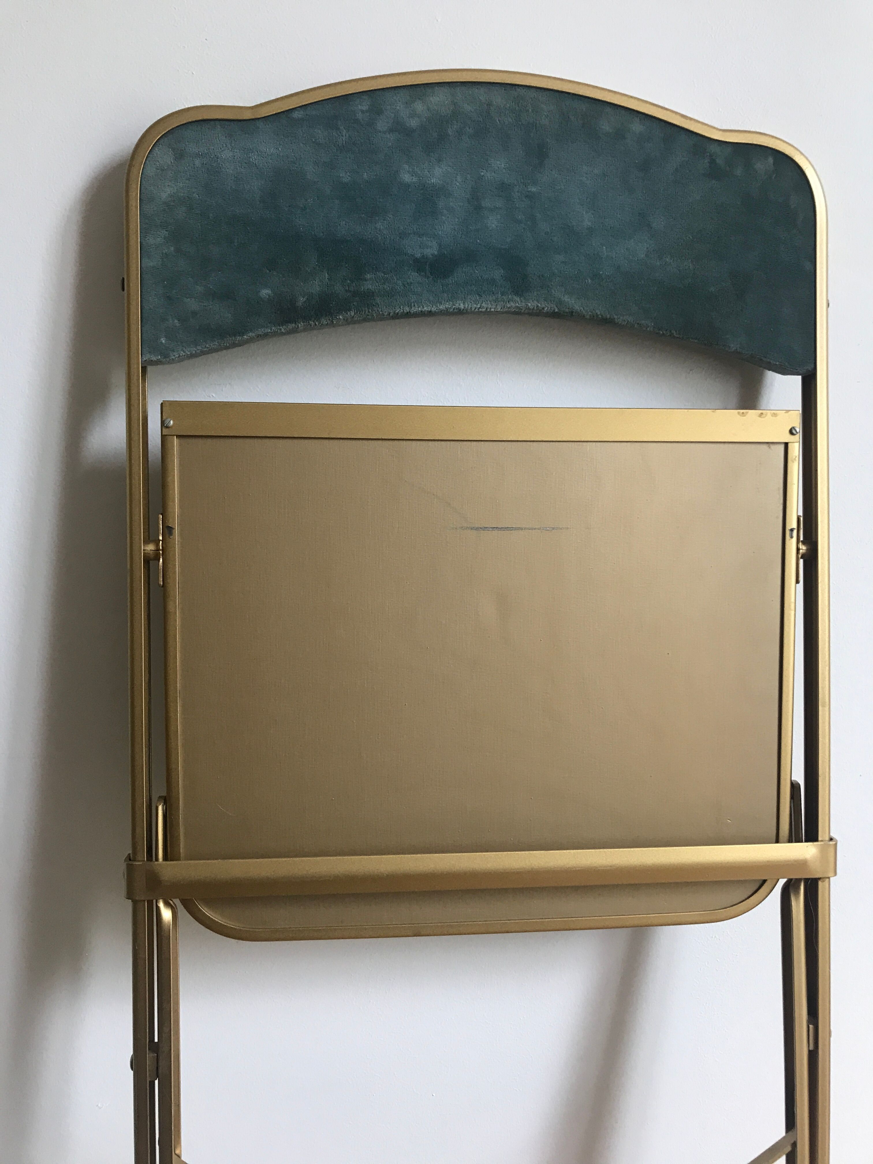 Vintage chaisor folding chair golden frame and blue velvet