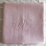 Nappe damassée ancienne en lin baby rose