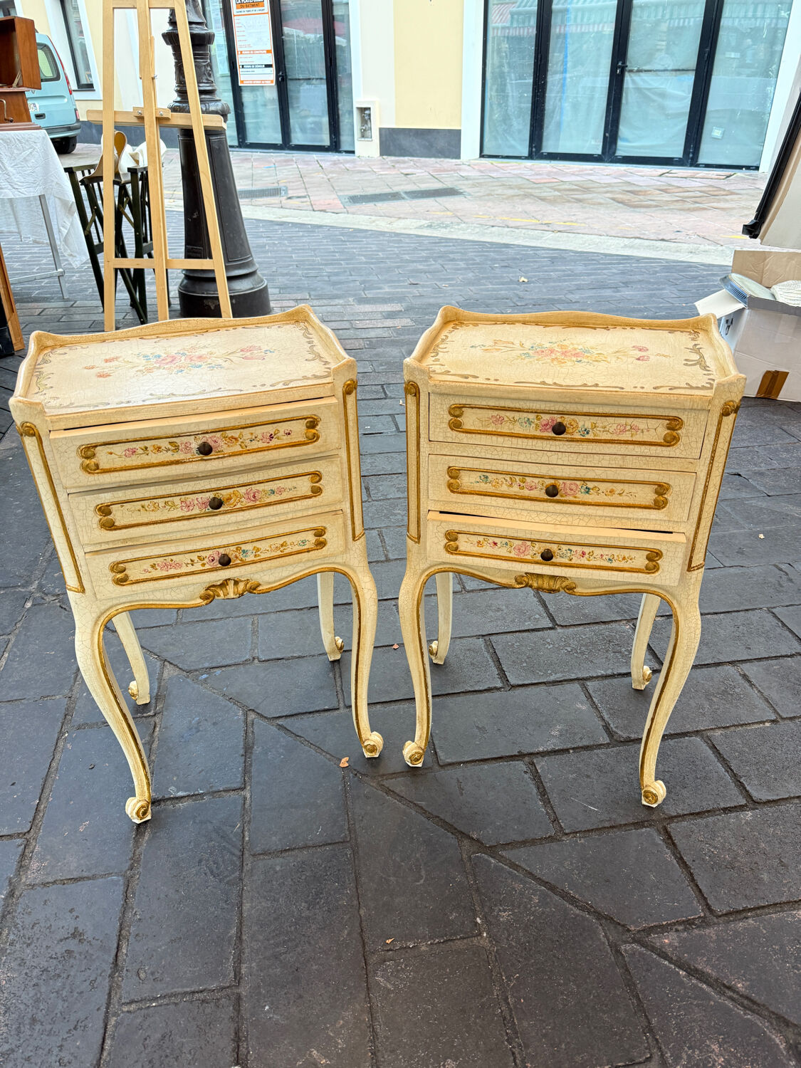 Pair of hand-painted Venetian bedside tables – baroque style