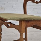 1970s, set of 4 Danish dining chairs, original condition, oak wood, furniture velour.