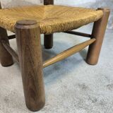 Vintage low chair in wood and straw