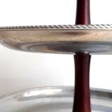 3-tier rotating dessert tray by Alessi Fratelli mod. Alfra Stainless Steel and Rosewood 1970