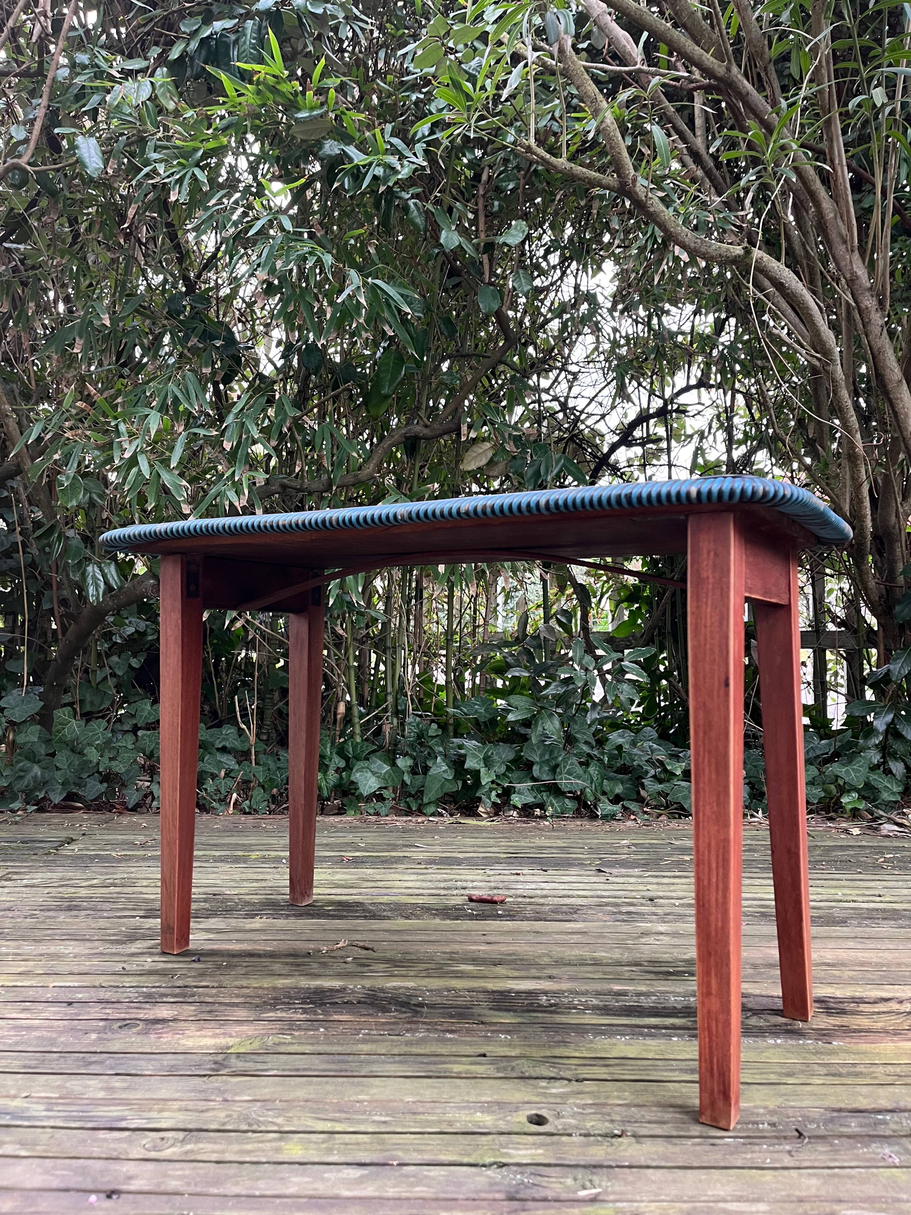 Folding wooden and rattan side table, 1960s